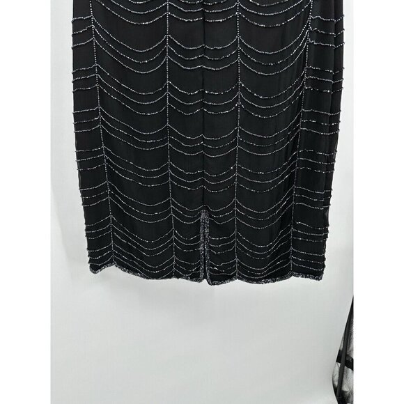 vintage 90s SCALA dress formal beaded cocktail 100% silk party evening black M - Picture 9 of 11